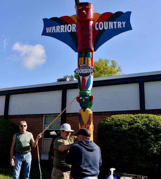 Boonsboro Warrior totem pole restored, reinstalled at Boonsboro High